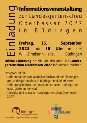 Plakat zur Informationsveranstaltung Landesgartenschau Oberhessen am 15.09.2023, nicht barrierefrei