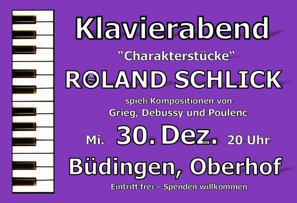 Plakat zum Klavierabend mit Roland Schlick