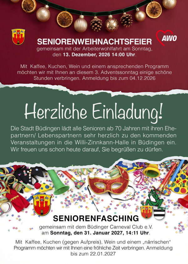 Flyer Seniorenweihnachten und fasching 2026/2027